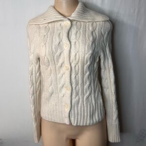 J. Crew Cream Cable Knit Button-Up Turtleneck Sweater